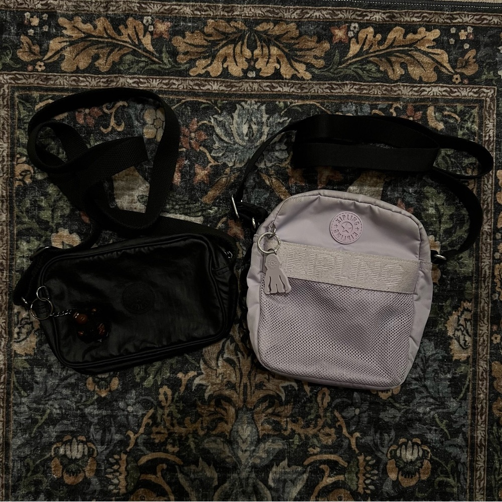 Lot of 2 Kipling Bags Lilac Crossbody Bag (FAIR) & Black Crossbody Bag (GOOD)